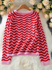 Vibrant Wavy Stripe Knit Sweater - TEVQA