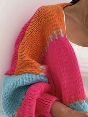 Vibrant Color Block Chunky Knit Cardigan - TEVQA