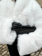 Plush Faux Fur Crop Jacket - View 10 | TEVQA