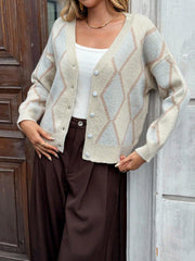 Vintage Soft Argyle V-Neck Knit Cardigan - TEVQA