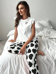 Heart print pajama set with ruffle sleeves - View 11 | TEVQA