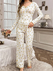 Ribbed Knit Floral Pajama Set - View 17 | TEVQA