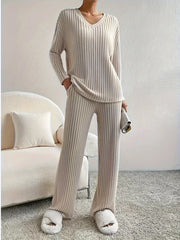Serenity Blue Ribbed Knit Lounge Set - View 10 | TEVQA