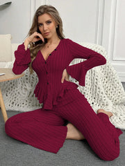 Ribbed Peplum Knit Lounge Set - View 14 | TEVQA