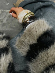 Vintage Zebra Stripe Faux Fur Long Coat - TEVQA