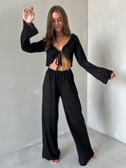 Breezy Tie-Front Textured Knit Lounge Set