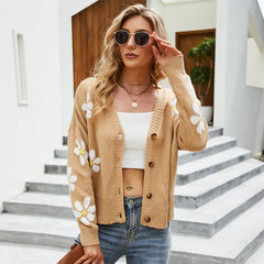 Pastel Daisy Floral Knit Cardigan - View 6 | TEVQA