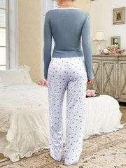 Coquette Crown Print Ribbed Henley Pajama Set