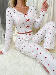 Ribbed pajama set with heart print - View 28 | TEVQA