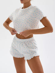 Ditsy Heart Print Ribbed Tee & Shorts Set