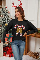 Sparkle Candy Cane & Gold Bow Sequin Sweater