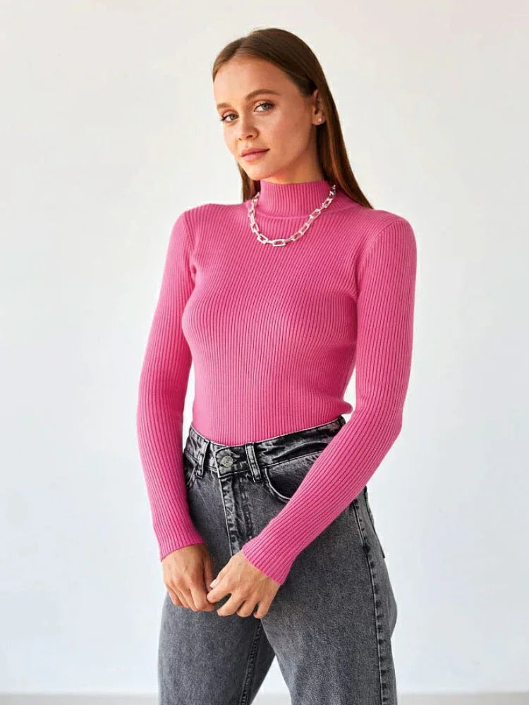 Essential Soft Ribbed Mock Neck Sweater - TEVQA