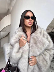 Silver Fox Faux Fur Mid-Length Coat - TEVQA