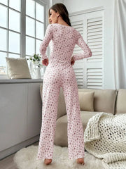 Ditsy floral ribbed henley pajama set - View 7 | TEVQA