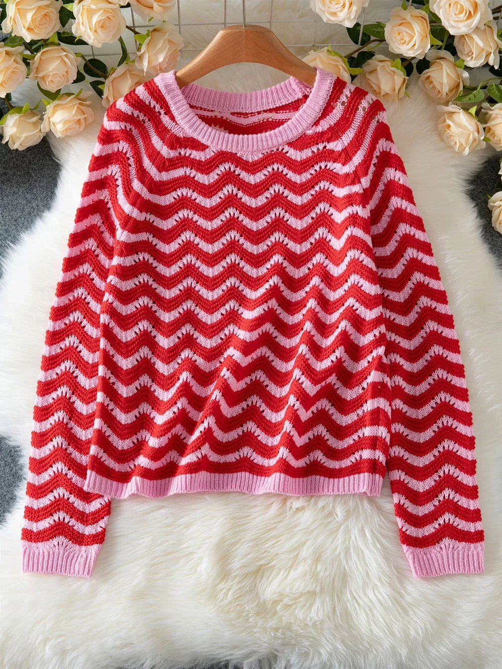 Vibrant Wavy Stripe Knit Sweater - TEVQA