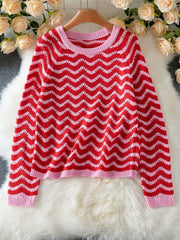 Vibrant Wavy Stripe Knit Sweater - TEVQA