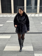 Vail Après-Ski Mid-Length Faux Fox Fur Coat - TEVQA