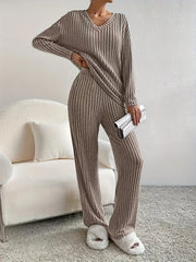 Serenity Blue Ribbed Knit Lounge Set - View 6 | TEVQA