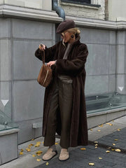 Vintage Chocolate Sheared Faux Mink Maxi Coat - TEVQA