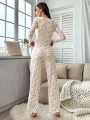 Coquette Ditsy Floral Ribbed Henley Pajama Set