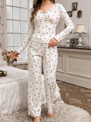 Coquette Ditsy Floral Ribbed Knit Pajama Set