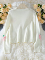 Cream knit sweater with 3D strawberry appliques - View 6 | TEVQA