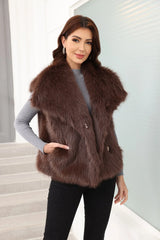 Oversized Lapel Faux Fur Vest - View 15 | TEVQA
