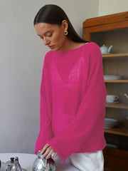 Boho Sheer Hollow Out Knit Top - TEVQA