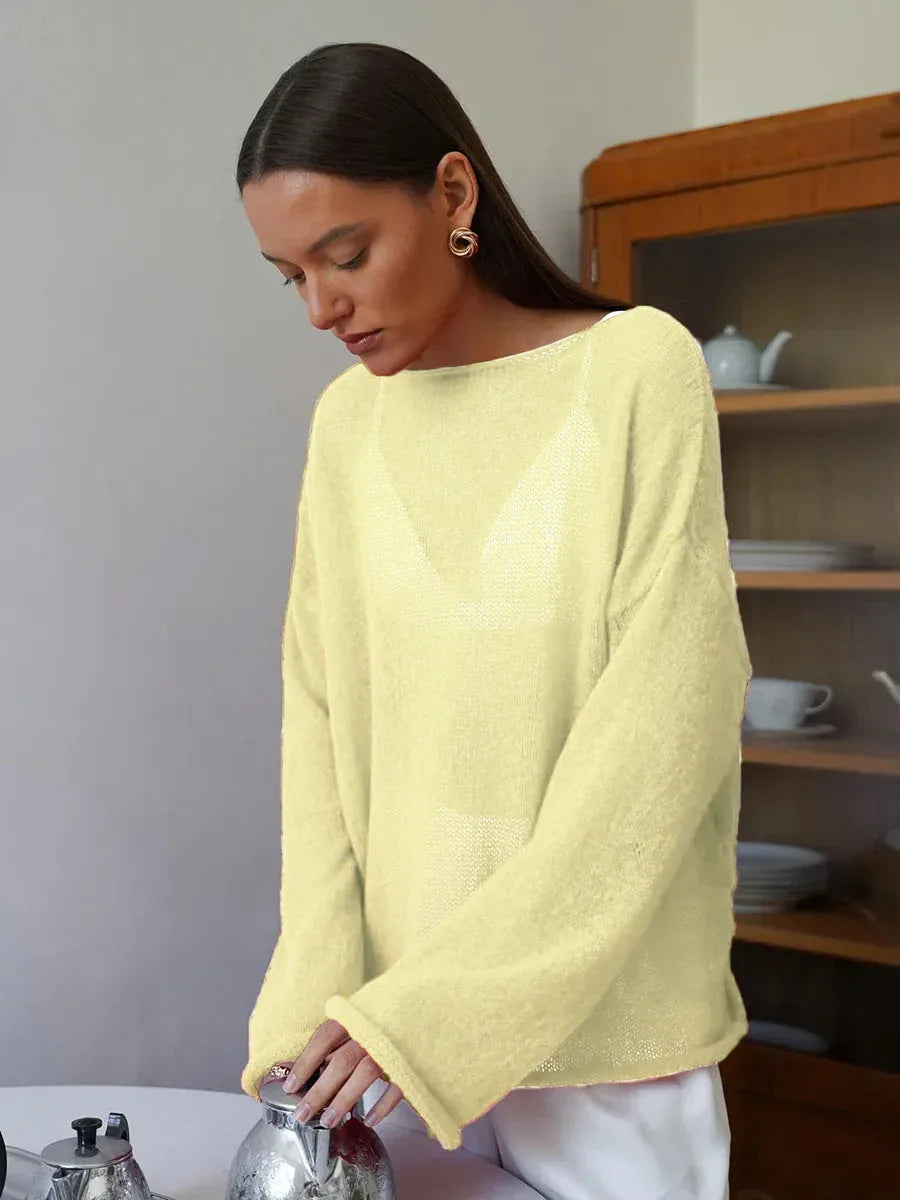 Boho Sheer Hollow Out Knit Top - TEVQA