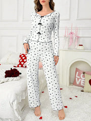 Ribbed Heart Print Pajama Set - View 11 | TEVQA