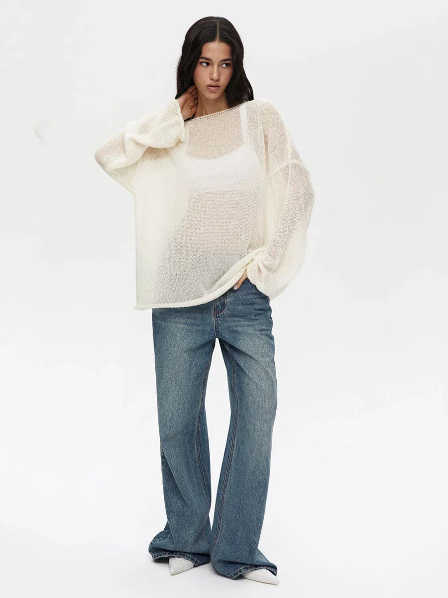 Boho Sheer Hollow Out Knit Top - TEVQA