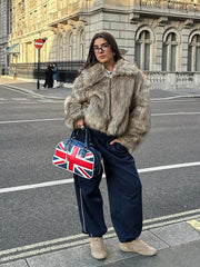 Vintage Tipped Faux Fur Cropped Jacket - TEVQA
