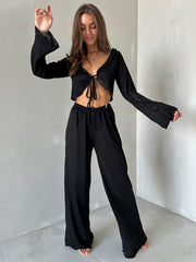 Breezy Tie-Front Textured Knit Lounge Set
