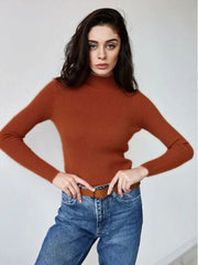 Essential Soft Ribbed Mock Neck Sweater - TEVQA