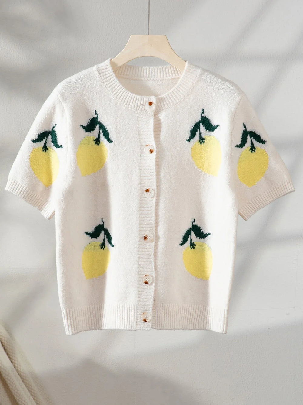 Fresh Lemon Fruit Print Short Sleeve Cardigan - TEVQA