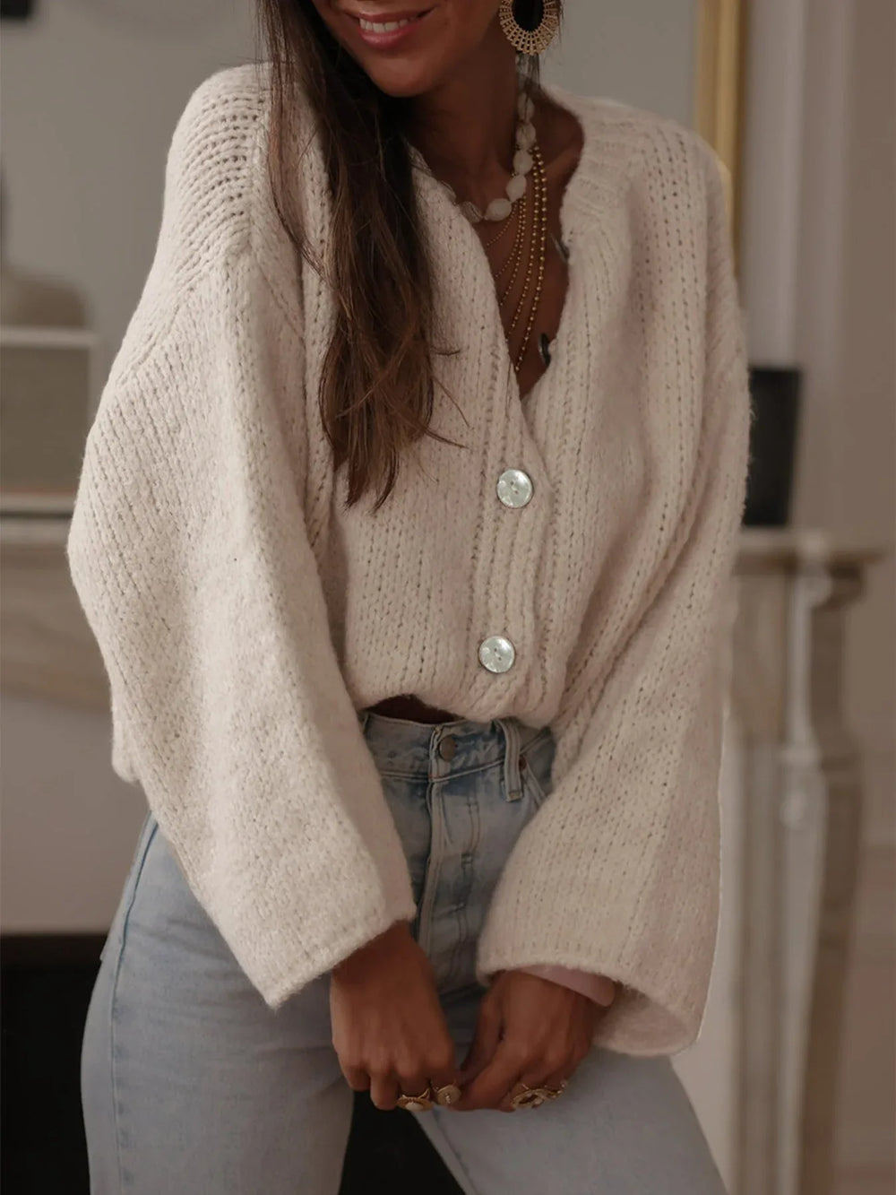 French Chic Pearl Button Cardigan - View 7 | TEVQA