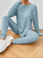 Ribbed Knit Lounge Set - View 9 | TEVQA