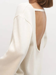 Open-Back 100% Cotton Heavyweight Knit Sweater - TEVQA