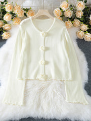 Romantic 3D Rosette Button Knit Cardigan