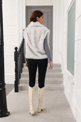 Oversized Lapel Faux Fur Vest - View 23 | TEVQA