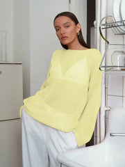 Boho Sheer Hollow Out Knit Top - TEVQA