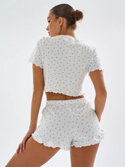 Ditsy Heart Print Ribbed Tee & Shorts Set