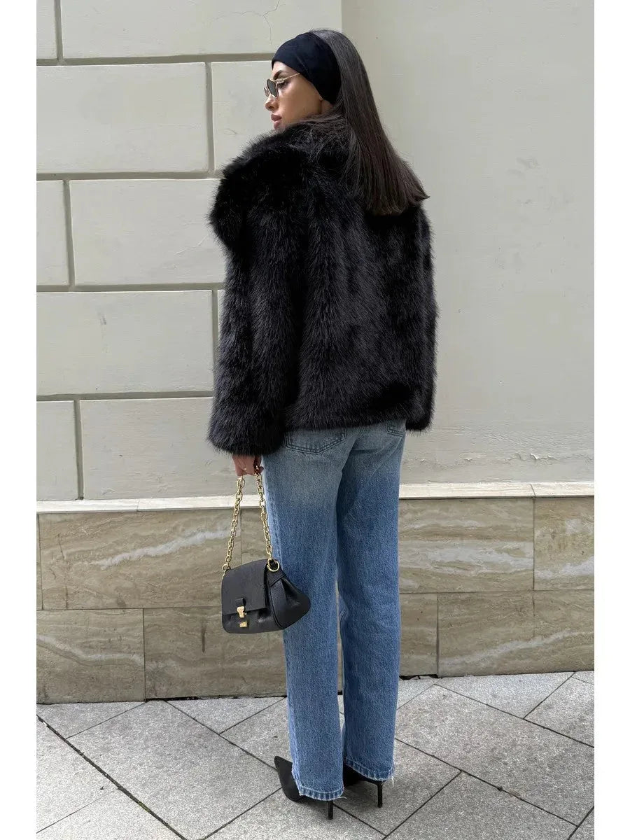 Cream Puff Oversized Lapel Faux Fur Jacket - TEVQA