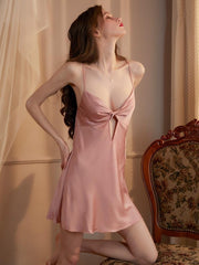 Cutout Twist-Front Satin Slip Dress & Robe Set