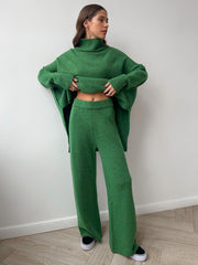 Turtleneck & Wide Leg Knit Two-Piece Set