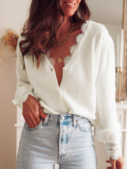 Romantic Lace Trim V-Neck Cardigan
