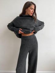 Turtleneck & Wide Leg Knit Two-Piece Set