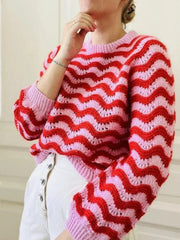 Vibrant Wavy Stripe Knit Sweater - TEVQA