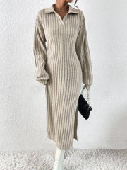 Ribbed Knit Polo Maxi Dress - View 8 | TEVQA