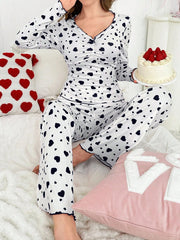 Heart Print Ribbed Pajama Set